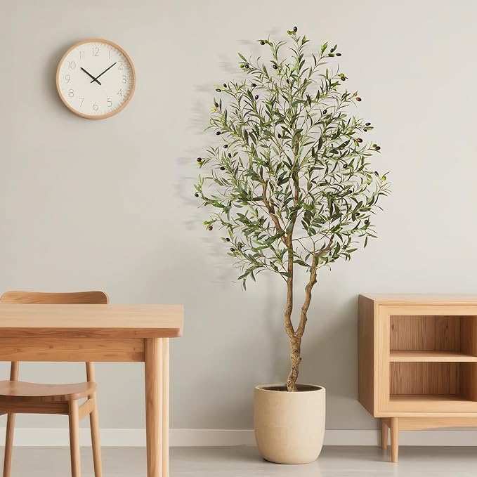 6 Ft Artificial Olive Trees, Fake Potted Silk Plant Faux Olive Tree with Trunk and Fruits, Indoor Outdoor Artificial Tree Large Olive Plants for Living Room Home House Office Decor