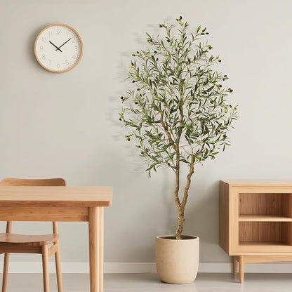 6 Ft Artificial Olive Trees, Fake Potted Silk Plant Faux Olive Tree with Trunk and Fruits, Indoor Outdoor Artificial Tree Large Olive Plants for Living Room Home House Office Decor