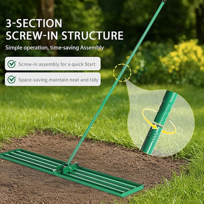 Outvita Lawn Leveling Rake 36"x10", Level Lawn Tool with Adjustable Handle, Yard Leveling Rake, Landscape Rakes for Garden, Backyard, Golf Course, Farm, Pasture