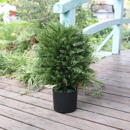 Sunnyglade 19.7” Tall Artificial Cedar Topiary Ball Tree Set of 2 Pack Potted Bushes UV Resistant Potted Plants for Indoor Outdoor Home Garden (Dark Green)