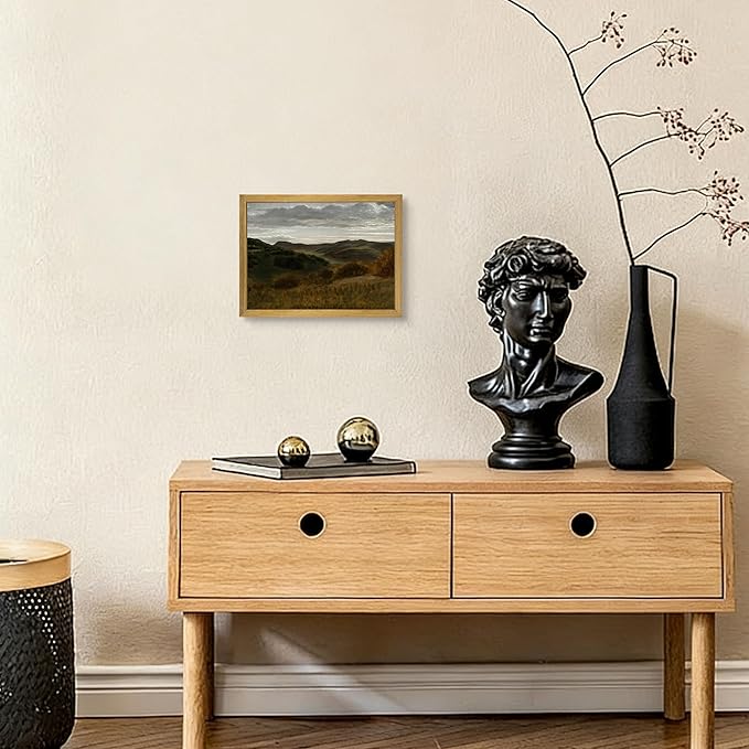 Framed Vintage Mountain Landscape Wall Art, Rustic Countryside Hills Canvas Print, Retro Farmhouse Nature Oil Painting Picture for Living Room Bedroom Home Wall Decor 8x10 Inch