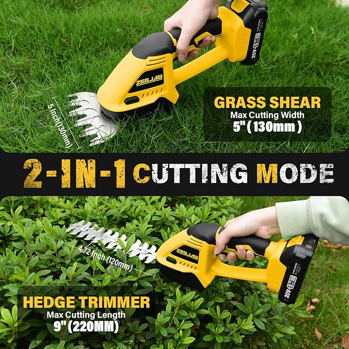 Cordless Hedge Trimmer, 2 in 1 Handheld Electric Grass Shear, 20V Power Tool for Efficient Yard Maintenance Lightweight, Trimming Hedges and Bushes with Charger and Battery