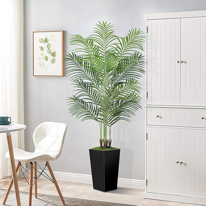 6ft Artificial Palm Tree with Black Planter-Tall Artificial Indoor Plants, Fake Tropical Palm Tree, Faux Silk Plants for Home Office Living Room Bedroom Modern Decor