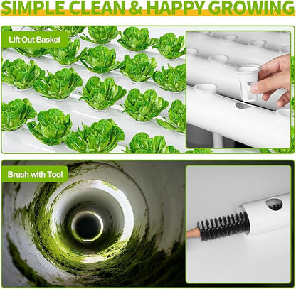 SPECILITE Hydroponics Growing System with Wheels, 3-Tier 108 Plant Sites Food-Grade PVC-U Pipes Gardening kit for Leafy Vegetables, Lettuce, Herbs, Water Pump, Indoor, Outdoor