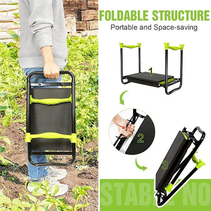 joyhalo 10.8 inch Wider Foldable Garden Kneeler and Seat Heavy Duty, Gardening Stool with Extra-Thick Kneeling Pad, Garden Bench for Kneeling and Sitting, Gardening Gifts for Women