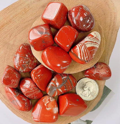 QINJIEJIE Crystals Red Jasper Brazilian Polished Stone 0.6-1" Natural Irregular Stone Tumbled Reiki Healing Crystal for Succulents Plants Vase Filler Decoration Bulk 0.45 LB (1000+ Carats)