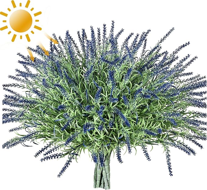 alyptus UV Resistant Artificial Lavender Flowers for Outdoors 16 Bundles Fake Purple Flower Outdoor Faux Plastic Outside Plants Decorations for Front Porch Patio Planters Décor(Dark Purple Lavender)
