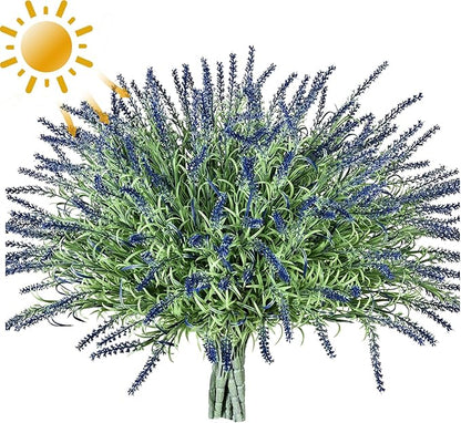 alyptus UV Resistant Artificial Lavender Flowers for Outdoors 16 Bundles Fake Purple Flower Outdoor Faux Plastic Outside Plants Decorations for Front Porch Patio Planters Décor(Dark Purple Lavender)