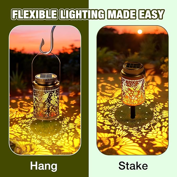 Cooo 2 Pack Solar Lanterns Outdoor Waterproof Hummingbird Red_Sage Solar Pathway Lights Landscape Path Christmas Gifts for Women Mom Grandma for Outdoor Table Lamps Garden Yard Backyard Decor -Gold
