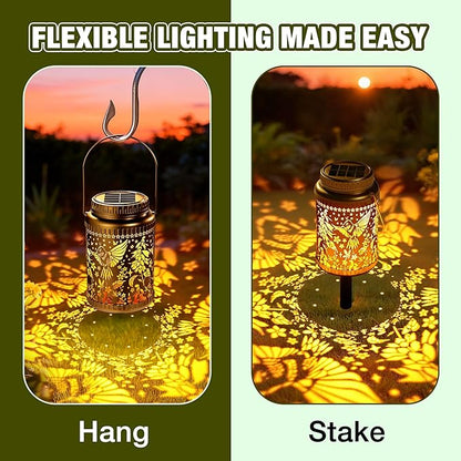 Cooo 2 Pack Solar Lanterns Outdoor Waterproof Hummingbird Red_Sage Solar Pathway Lights Landscape Path Christmas Gifts for Women Mom Grandma for Outdoor Table Lamps Garden Yard Backyard Decor -Gold