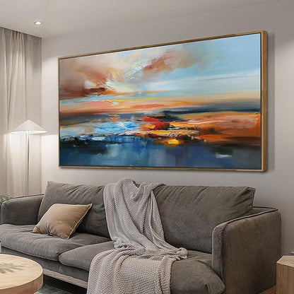 Brushart Abstract Wall Art Large Landscape Canvas Wall Art Pictures Paintings Wall Decor Living Room Textured Artwork for Dining Room Walls Bedroom Home Office, Framed 58"x29"