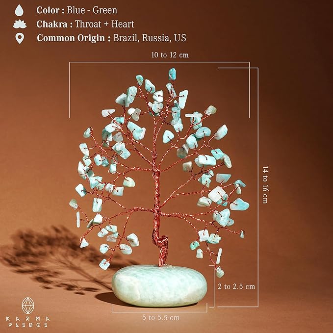 KARMAPLEDGE Crystal Tree of Life Home and Office Feng Shui Decor, Amazonite Healing Crystal Handmade Bonsai Tree for Positive Energy, Good Luck, Money, Christmas Decor, Birthday Gifts for Women, Mom