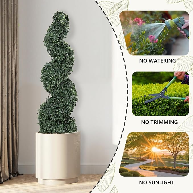 3ft Spiral Topiary Trees Artificial Outdoor Set of 2 – UV Resistant Faux Boxwood Plants for Outdoor Planters, Fake Bushes & Shrubs for Front Porch Outside Decor (3 Foot/36 Inch)