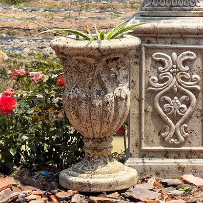 VISIBLE Vintage European Giant Garden Urn Planter, Decorative Cement and Fiber Flower Pot, Make Rust Finished, Wrap Foam Safely Delivered from Local Warehouse (Vintage, Large)