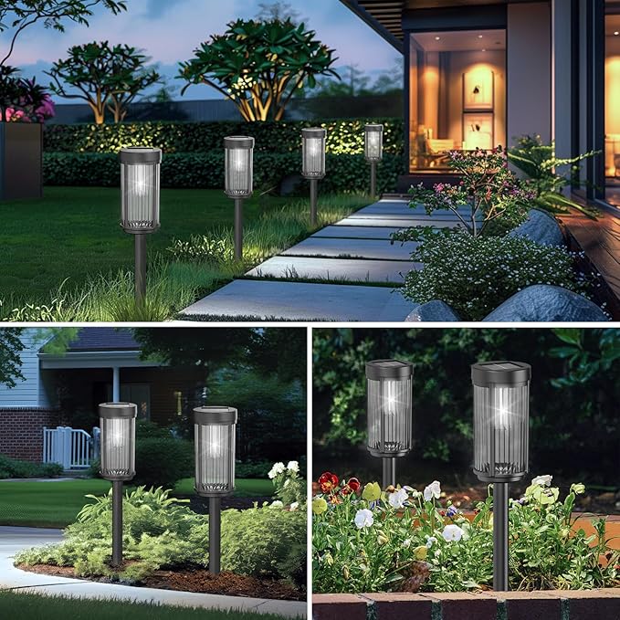 EXCMARK 8 Pack Outdoor Solar Lights Waterproof for Yard Garden Walkway Pathway Lawn Decorative Contemporary Landscape Lighting. (Cool White Light, 8)