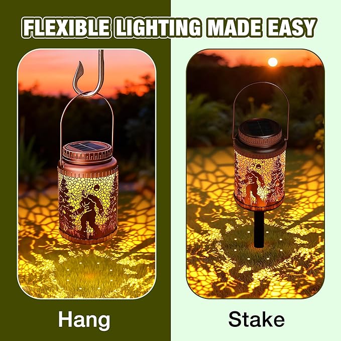 Cooo 6 Pack Solar Lanterns Outdoor Waterproof Bigfoot Sasquatch Christmas Trees Solar Pathway Lights Landscape Path Christmas Gifts for Women Mom Grandma Outdoor Table Lamp Garden Yard Decor-Rose Gold