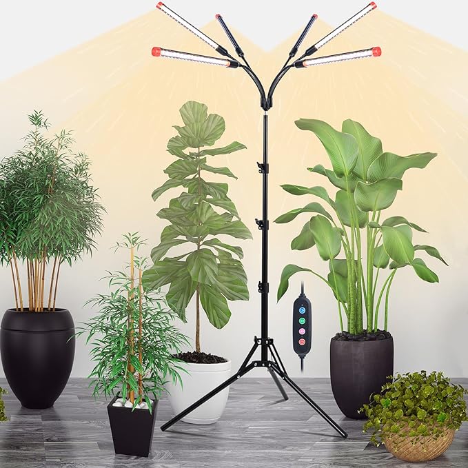 6-Head Grow Light with Stand and Timer, 54 Watt Power Home Plug LED Grow Lights for Indoor Plants for Tall Houseplants, Bonsai Tree, Seed Starting, 24"-64" Adjustable Height