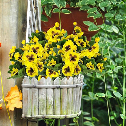 QIANYUN 8 Bundles Fake Flowers Pansy Small Wild Flower Daisy Faux Plastic Purple Flowers for Home Wedding Kitchen Garden Table Centerpieces Indoor Outdoor Decor (Yellow)