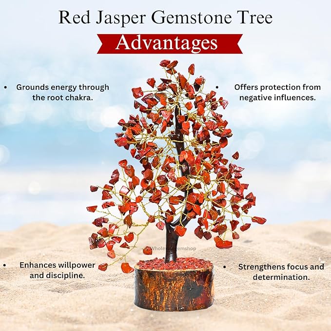 Red Jasper Crystal Tree with Golden Wire – Feng Shui Artificial Gemstone Tree for Home & Office Decor, Meditation & Healing