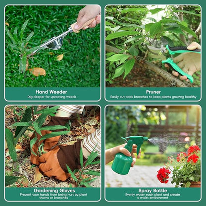 Gardening Tool Set, Heavy Duty Garden Tool Set with Fashion Garden Bag, Durable Stainless Steel Gardening Hand Tools, Gardening Gifts for Women, Mom