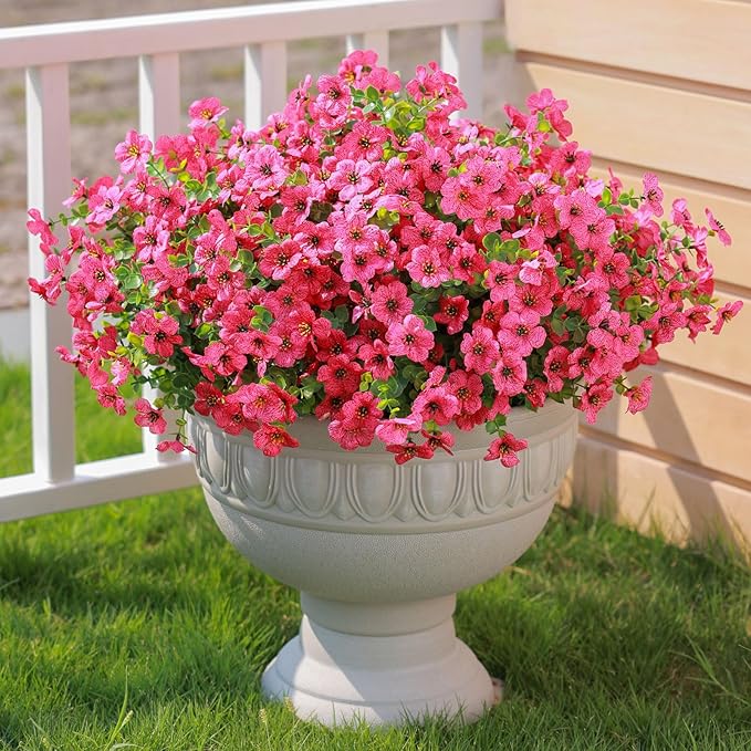 mizii Artificial Flowers for Outdoors 20 Bundles Realistic Faux Silk Flower UV Resistant Fake Plants Outside Decorations for Patio Garden Balcony Yard Porch Summer Indoor Home Decor (Pink)