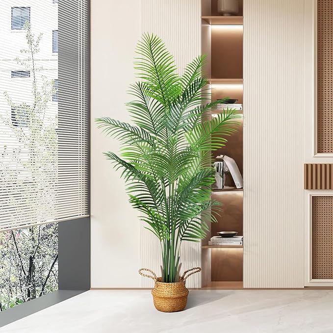AnTing 6ft Artificial Palm Tree Indoor Decor with 15Trunks Plant Tall Fake Tropical Palm Tree in Pot Faux Areca Palm Tree for Home Office Living Room Decor Gift（1pack