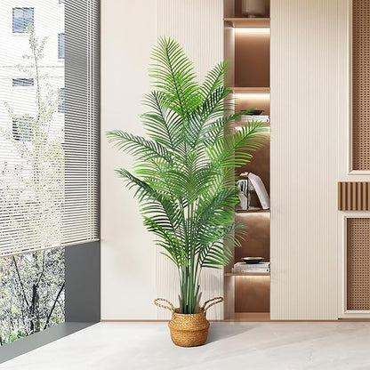 AnTing 6ft Artificial Palm Tree Indoor Decor with 15Trunks Plant Tall Fake Tropical Palm Tree in Pot Faux Areca Palm Tree for Home Office Living Room Decor Gift（1pack