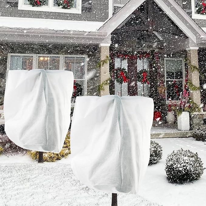 2 Pack H84 x W72 Plant Covers Freeze Protection - Shrub Cover, Winter Tree Cover with Drawstring for Season Extension & Frost Protection, White