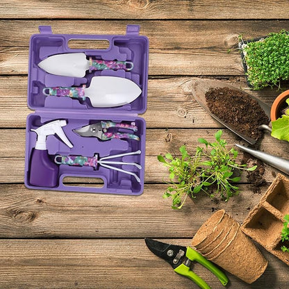 Housoutil Garden Tools Kit with 5 Mini Planting Shovels and Transplanting Tools Purple Gardening Accessory Set for Succulent and Pot Plant Growing for Outdoor Garden Care