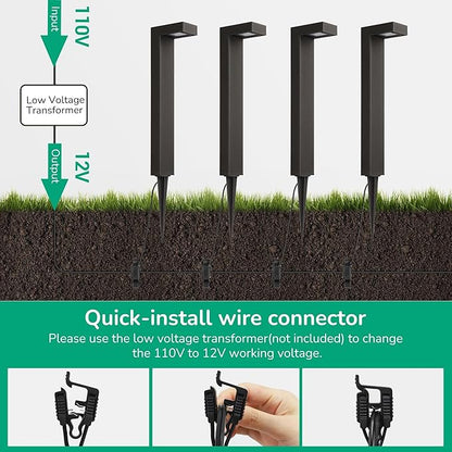 EDISHINE Low Voltage Pathway Lights Wired, 3000K 3.2W 50,000Hrs Waterproof LED Outdoor Landscape Lighting with Connectors, 12V Modern Cast-Aluminum Landscape Path Lights for Walkway Garden, 4 Pack