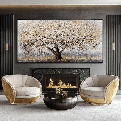 CHUDANHAO Gold Foil Canvas Wall Art Flower Wall Decor Plant Photo Prints Landscape Wall Decorations 29"x58" Large Artwork for Living Room Office