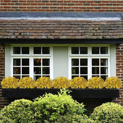15 Bundles Artificial Flowers UV Resistant Outdoor Plants No Fade Faux Plastic Shrubs Fake Silk Flowers Window Box Garden Porch Home Decoration (Yellow)