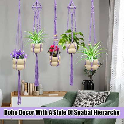 Hoteam 12 Pcs Macrame Plant Hangers Macrame Hanging Planters for Indoor Plants Handmade Boho Hanging Baskets Flower Pots Holder for Outdoor Home Wall Decor