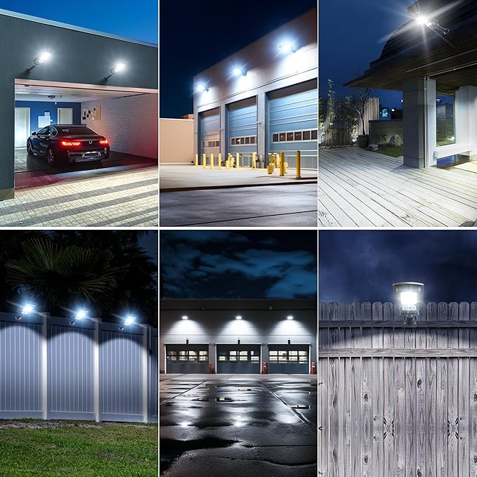 Solar Lights Outdoor, IP66 Waterproof Motion Sensor Powered Solar Street Light, 6500K Dusk to Dawn LED Flood Light with Remote Control, Commercial Area Lighting for Yard Parking Lot (4 Pack)