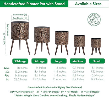 D'vine Dev 14 Inch Planter Pot with Stand, Mid-Century Tall Plant Pot with Legs for Indoor Plants, X-Large, Bronze/Grey, 88-L-D-6
