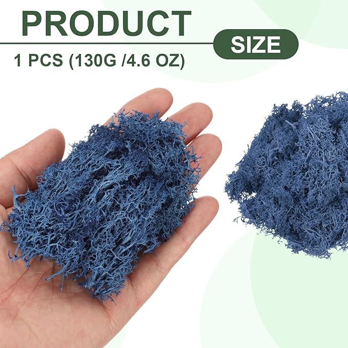 MECCANIXITY 4.6oz Preserved Reindeer Moss, Dark Blue Decorative Artificial Fake Moss for Potted Plants Indoor Crafts Lichen Centerpieces Decor