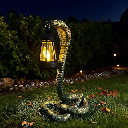 Solar Garden Outdoor Statues Snake with Solar Lights Outdoor Chrismtas Decorations - Lawn Decor Snake Statue for Patio, Balcony, Yard Ornament - Unique Housewarming Gifts（11.22" Bronze Colored）
