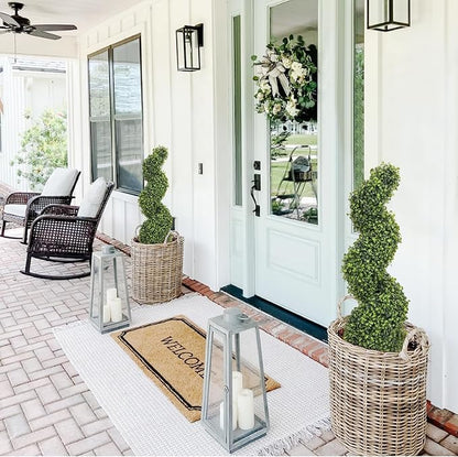 THE BLOOM TIMES 3ft Tall Spiral Topiary Trees Artificial Outdoor Set of 2, 36 Inch UV Resistant Large Faux Evergreen Fake Boxwood Plants for Front Porch Outside Planter Entryway Entrance Decor 3 Foot