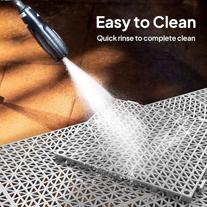 ROVSUN 40 PCS Interlocking Drainage Mat, 12’’x12’’ Drainage Tiles Interlocking,Soft PVC Floor Tiles, Non-Slip Drainage Holes for Restroom, Bathroom, Pool, Kitchen, Wet Areas,Grey