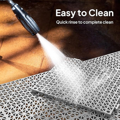 ROVSUN 12 PCS Interlocking Drainage Mat, 12’’x12’’ Drainage Tiles Interlocking,Soft PVC Floor Tiles, Non-Slip Drainage Holes for Restroom, Bathroom, Kitchen, Pool, Wet Areas,Grey