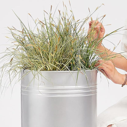 Worth Garden Galvanized Steel Planter 2-Pack - Large:28"x14.5" & Small:24"x12" - Tall Metal Plant Pots - Large Handcrafted Decoration Flower Pot for Indoor Outdoor, Deck, Patio, Front Porch - Silver