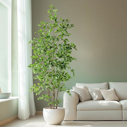 Artificial Ficus Tree Indoor 7ft, Large Potted Faux Tree with Realistic Silk Leaves & Trunk for Home Office, Living Room Corner Decor