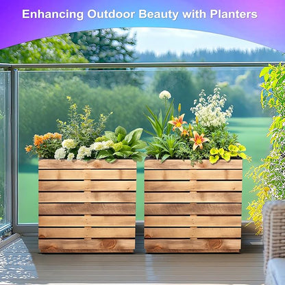 Tall Metal Planter, 17" W×18" H Large Rectangular Planter Box for Outdoor or Indoor, All-Weather Durable Plant Box with Drainage Holes & Removable Shelf for Patio, Porch, Garden, Trees, Flowers