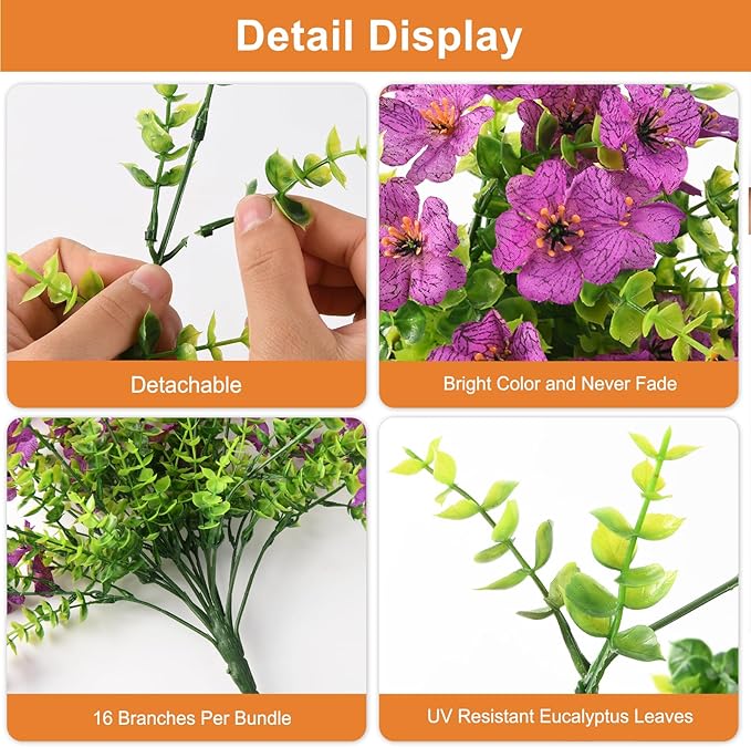 Fake Artificial Hanging Flowers for Outdoors, 2 Pcs Artificial Hanging Plants Spring Summer Decor, UV Resistant No Fade Faux Silk Daisy Flower for Planter Front Door Porch Patio Yard Garden(Purple)
