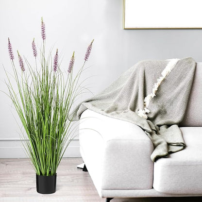 Jexine 2 Pieces Faux Plants Outdoor 4 ft Tall Artificial Lavender Plant Potted Artificial Lavender Faux Greenery Floor Flowers for Housewarming Gift House Garden Bathroom Lobby Outdoor