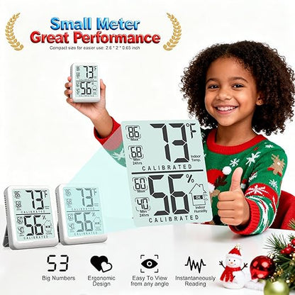 Antonki 2-Pack Room Thermometer, Digital Small Hygrometer Indoor Thermometer Humidity Gauge, Temperature Humidity Meter with Max/Min Record Monitor Sensor for Home, Plants - Battery Included