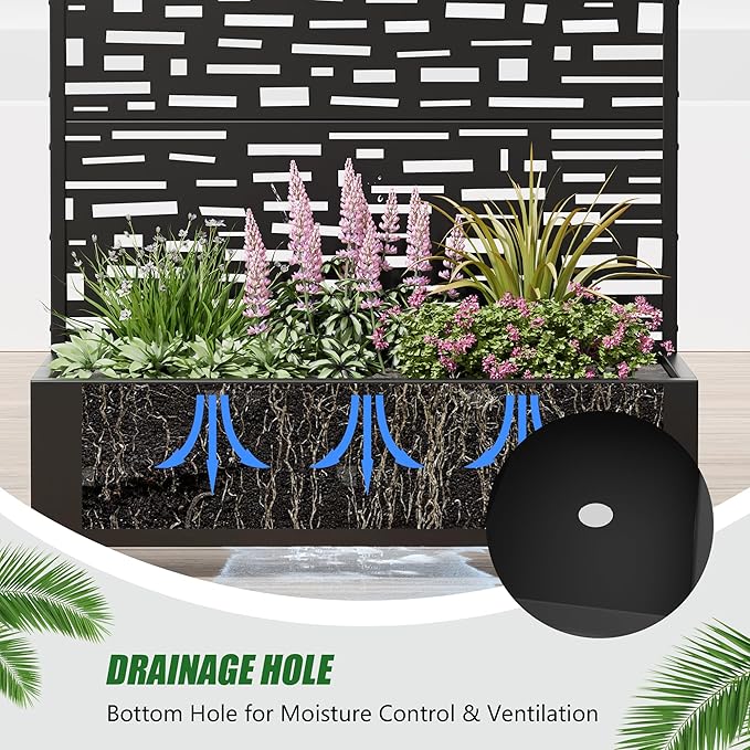 Casaphoria Raised Garden Bed Metal Planter Box with Trellis, 47"x47"x16" for Outdoor Climbing Plants, Flowers Vegetables and Vines Privacy Screen with Wheels and Drainage Holes(Black Street)