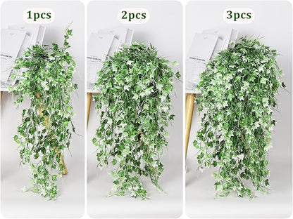 RECUTMS Artificial Hanging Plant - Faux Ivy Vine With White UV Resistant Leaves for Room, Office, Wall Decor (White)