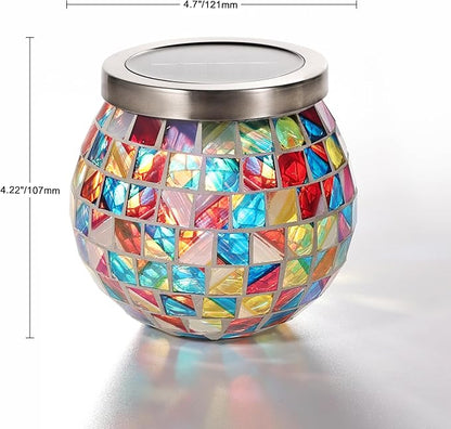 Cooo 2 Pack Landscape Lighting Path Lights Heavy Solar Mosaic Lantern with RGB Color-Changing Light – Dual Solar Panels, Red Amber Glass Tiles, Waterproof Outdoor Christmas Decorations