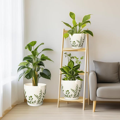 Ceramic Pots for Plants - 10+8+6 Inch Planters for Indoor Outdoor Flowers, Boho Round Decorative Flower Pots with Drainage Holes and Saucers, Home Decor, Gifts for Plant Lovers, Set of 3, White